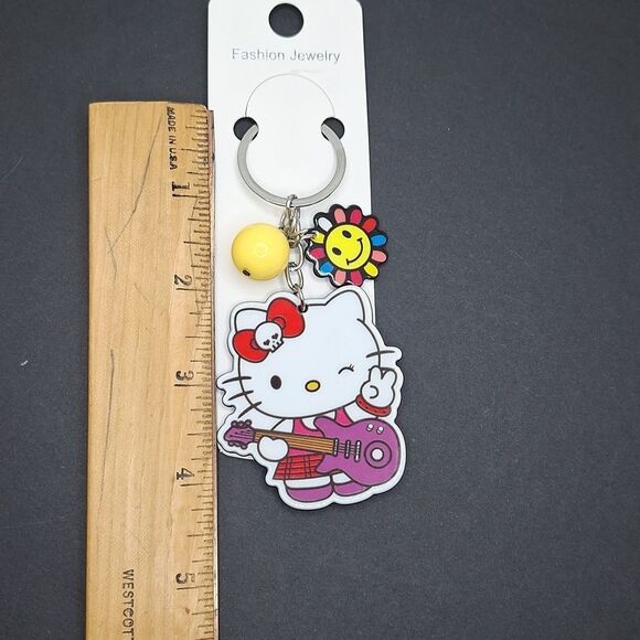 Guitar Hello Kitty winking dangle smiley flower sunshine acrylic accessory - Picture 3 of 3